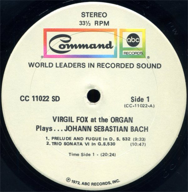 Virgil Fox, Johann Sebastian Bach : Virgil Fox At The Organ Plays Johann Sebastian Bach (LP, RE, 197)