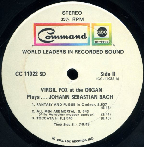 Virgil Fox, Johann Sebastian Bach : Virgil Fox At The Organ Plays Johann Sebastian Bach (LP, RE, 197)