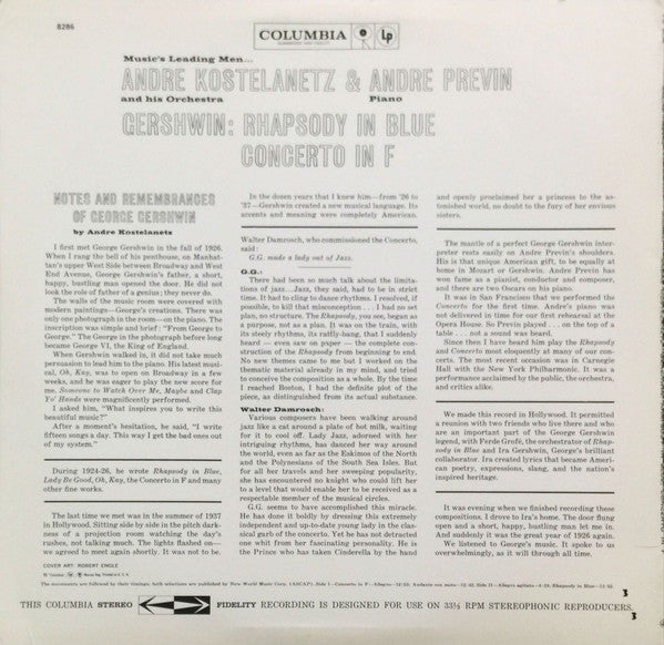 George Gershwin, André Kostelanetz And His Orchestra & André Previn : Rhapsody In Blue, Concerto In F (LP, Album)