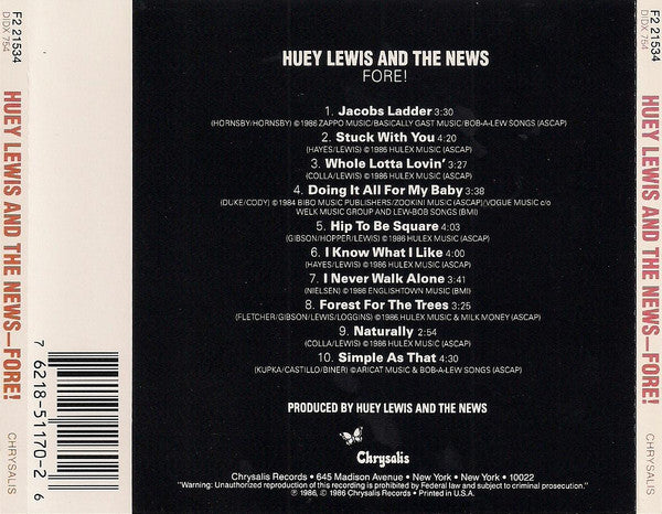 Huey Lewis And The News* : Fore! (CD, Album)