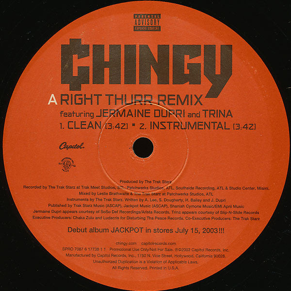 Chingy : Right Thurr (Remix) (12", Promo)