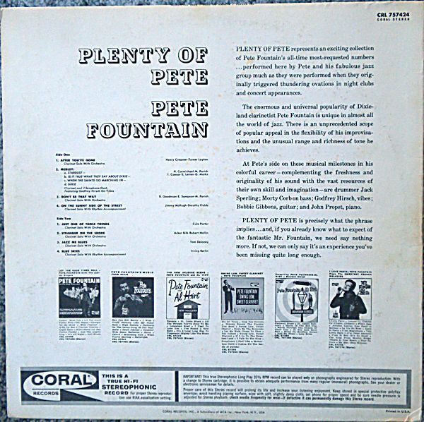 Pete Fountain : Plenty Of Pete (LP, Album, RP)