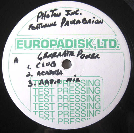 Photon Inc. Featuring Paula Brion : Generate Power (12", TP)