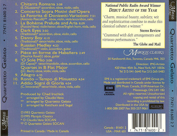 Quartetto Gelato : Quartetto Gelato (CD, Album)