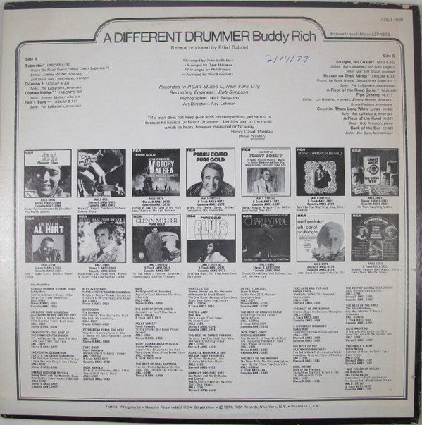 Buddy Rich : A Different Drummer (LP, Album, RP)
