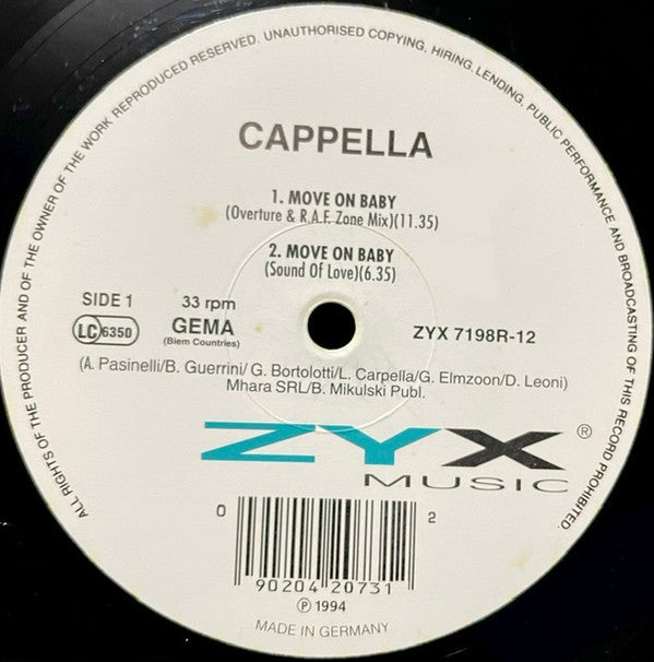 Cappella : Move On Baby (Special Club Remixes) (12", Single)