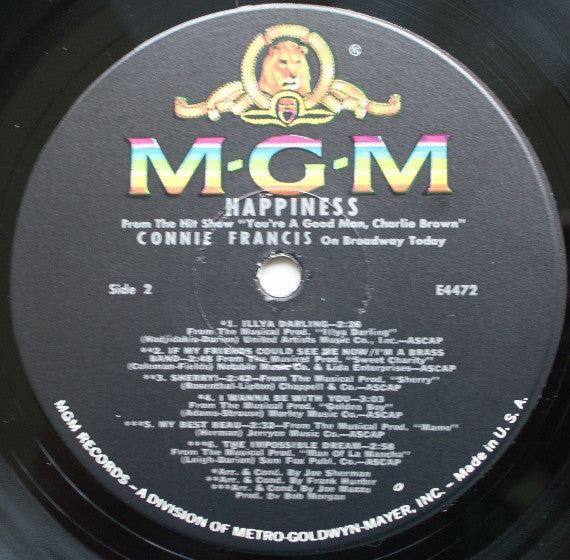 Connie Francis : Happiness - From The Hit Show "You're A Good Man, Charlie Brown" (LP, Mono)