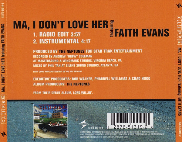 Clipse Featuring Faith Evans : Ma, I Don't Love Her (CD, Single)