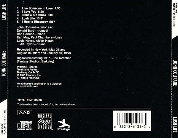 John Coltrane : Lush Life (CD, Album, RE, RM)