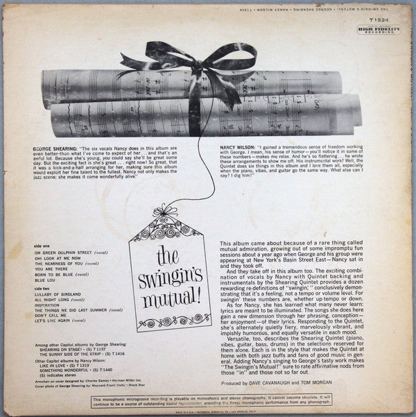 The George Shearing Quintet With Nancy Wilson : The Swingin's Mutual (LP, Album, Mono, RP, Scr)