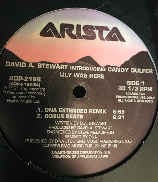 David A. Stewart Introducing Candy Dulfer : Lily Was Here (DNA Remixes) (12", Promo)