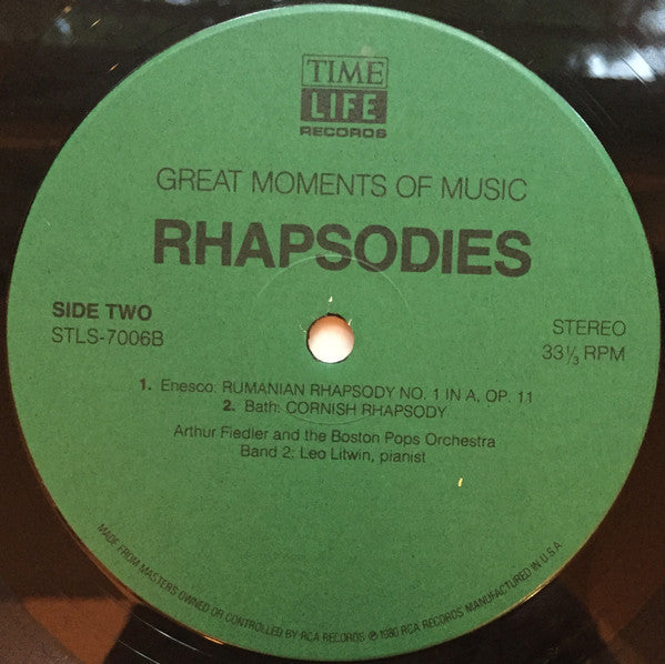 Arthur Fiedler And The Boston Pops Orchestra : Great Moments Of Music: Rhapsodies (LP, Comp)