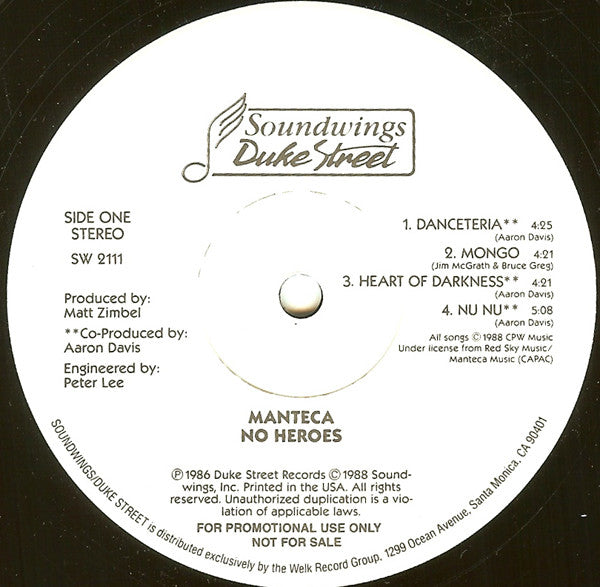 Manteca (2) : No Heroes (LP, Album, Promo)