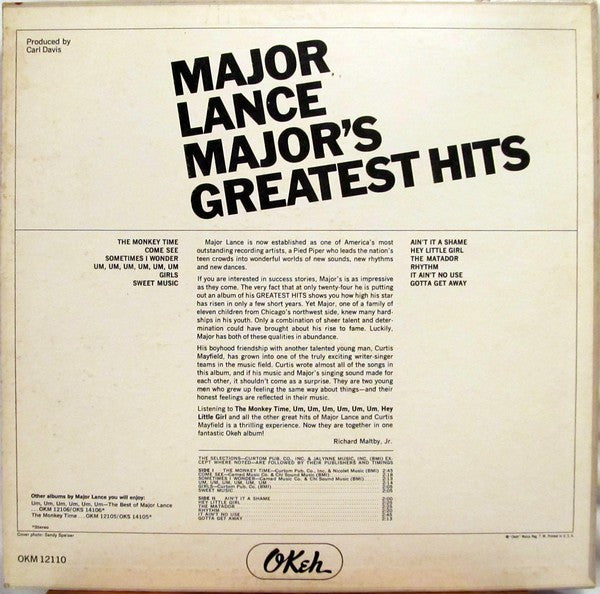 Major Lance : Major's Greatest Hits (LP, Comp, Mono)