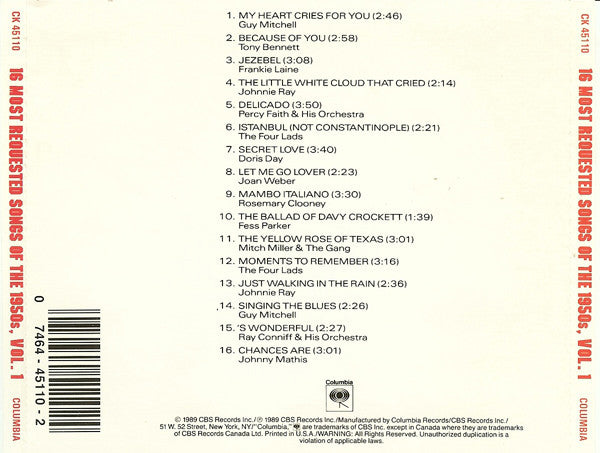 Various : 16 Most Requested Songs Of The 1950s, Vol. 1 (CD, Comp, RE)