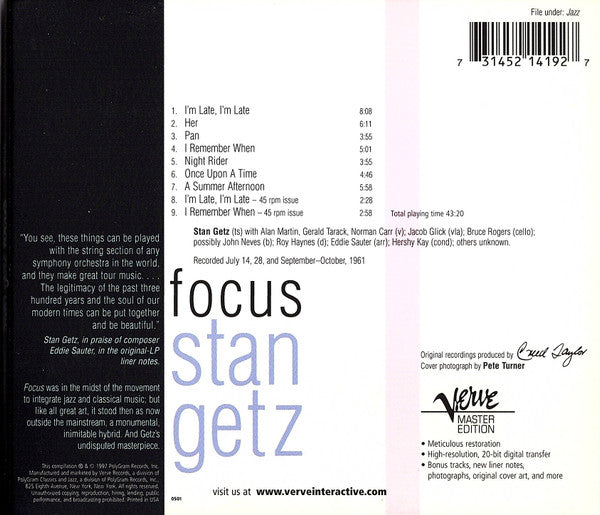 Stan Getz / Eddie Sauter : Focus (CD, Album, RE, RM, Dig)