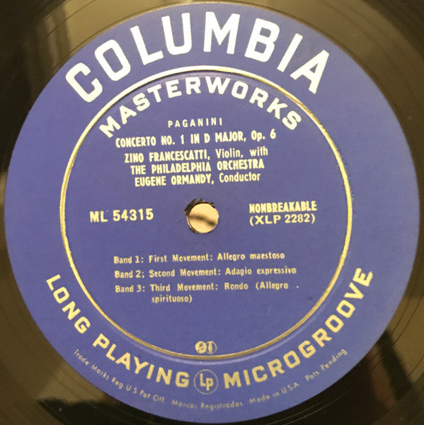 Niccolò Paganini, Camille Saint-Saëns, Zino Francescatti : Paganini: Concerto No.1 In D Major, Op. 6 + Saint Saëns: Concerto No. 3 In B Minor, Op. 61 (LP, Album, Mono)