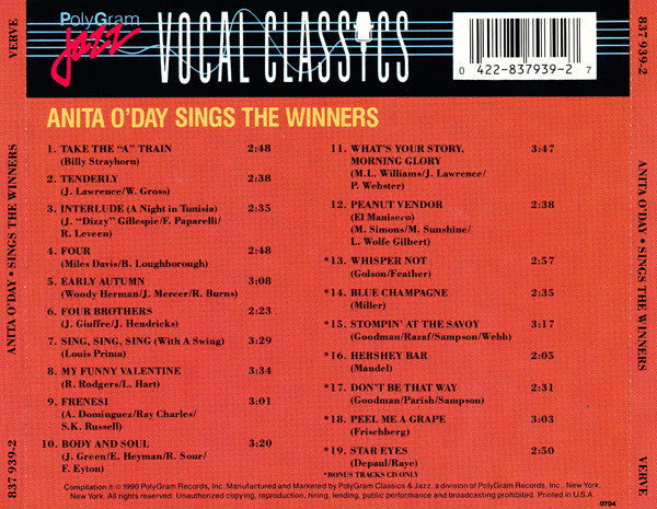 Anita O'Day : Anita O'Day Sings The Winners (CD, RE)