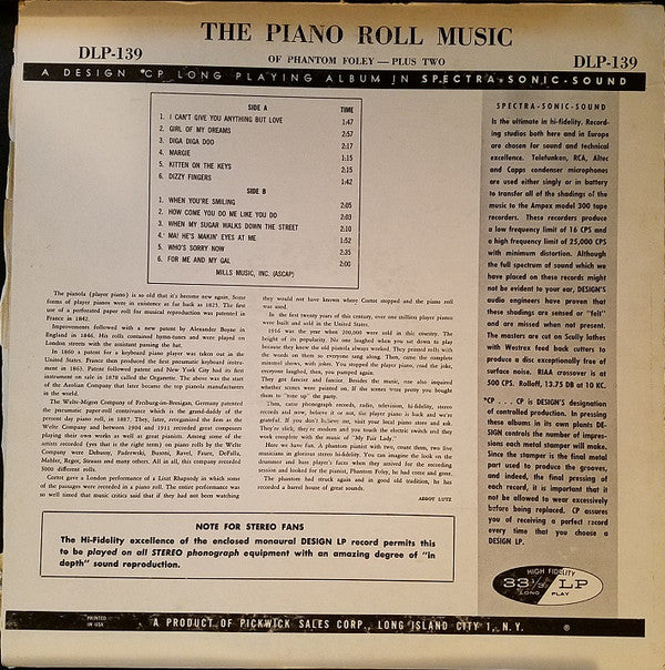 Phantom Foley : The Piano Roll Magic Of Phantom Foley (LP)