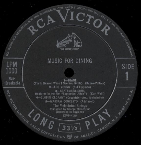 The Melachrino Strings : Music For Dining (LP, Album, Mono)