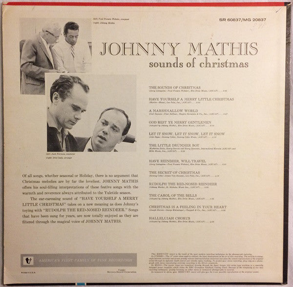 Johnny Mathis : Sounds Of Christmas (LP, Album, Mono)