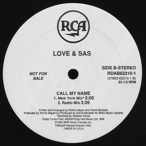 Love & Sas : Call My Name (12", Promo)