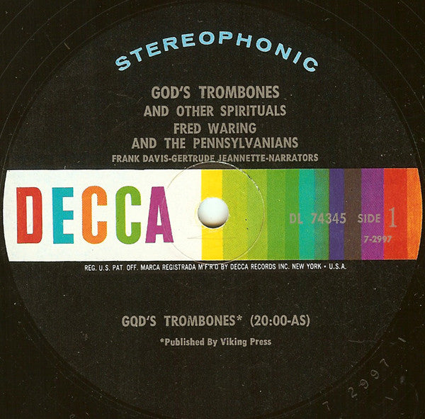 Fred Waring & The Pennsylvanians : God's Trombones (LP, Album, Comp, Glo)