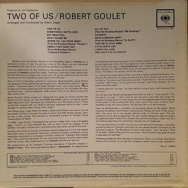 Robert Goulet : Two Of Us (LP, Album, Mono)