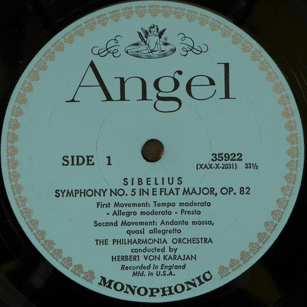 Jean Sibelius - Herbert von Karajan, Philharmonia Orchestra : Symphony No. 5 In E Flat Major. Op. 82. /  Finlandia Op. 26 (LP, Mono, RP, Scr)
