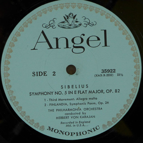 Jean Sibelius - Herbert von Karajan, Philharmonia Orchestra : Symphony No. 5 In E Flat Major. Op. 82. /  Finlandia Op. 26 (LP, Mono, RP, Scr)