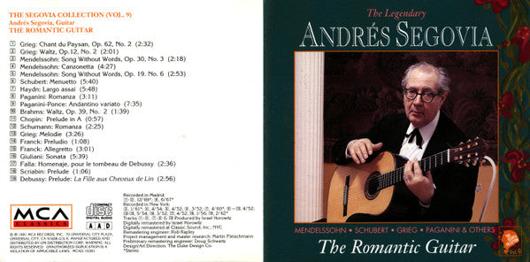 Andrés Segovia : The Segovia Collection (Vol. 9): The Romantic Guitar (CD, Comp, Mono)