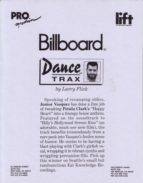 Junior Vasquez Presents Petula Clark : Happy Heart (12", W/Lbl)