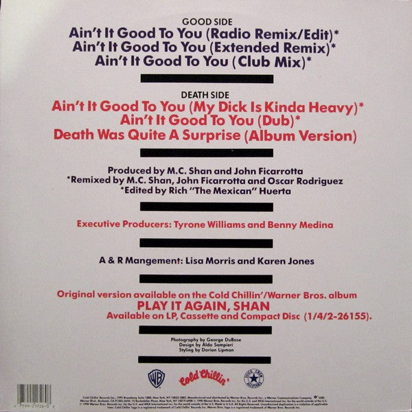 MC Shan : Ain't It Good To You (12", Maxi)