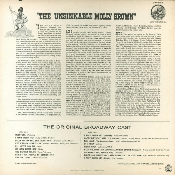 Meredith Willson : The Unsinkable Molly Brown - Original Broadway Cast  (LP, RE)