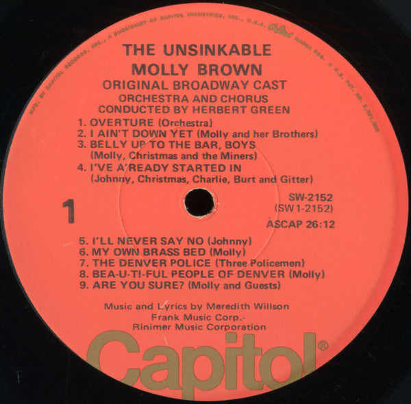 Meredith Willson : The Unsinkable Molly Brown - Original Broadway Cast  (LP, RE)