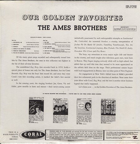 The Ames Brothers : Our Golden Favorites (LP, Comp)