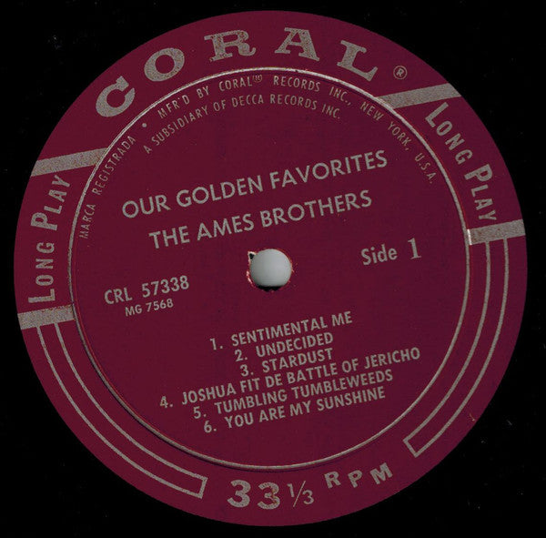 The Ames Brothers : Our Golden Favorites (LP, Comp)