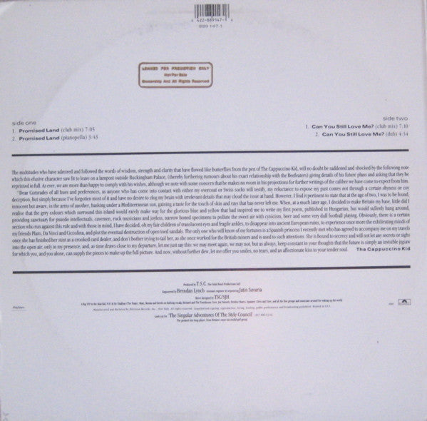 The Style Council : Promised Land (12", Single, Promo)