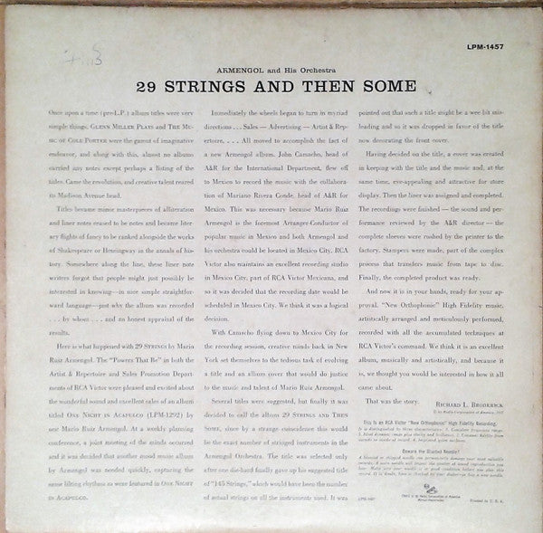 Orquesta De Mario Ruíz Armengol : 29 Strings And Then Some (LP, Mono)