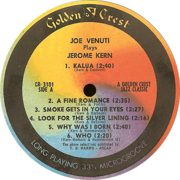 Joe Venuti : Joe Venuti Plays Jerome Kern (LP, Album, Mono)