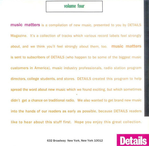 Various : Music Matters Volume 4 (CD, Comp, Promo)