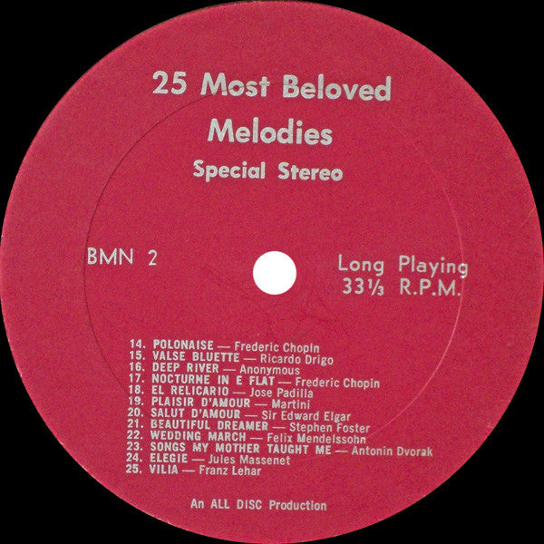 Various : 25 Most Beloved Melodies (LP, Album)