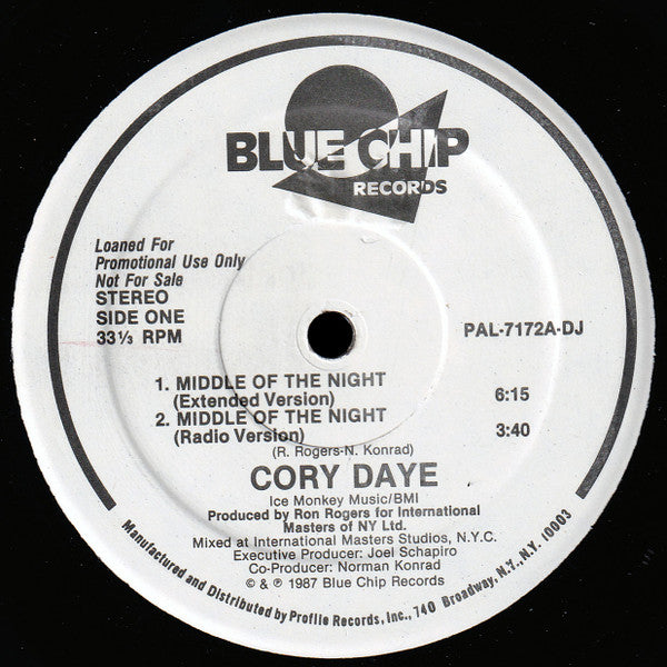 Cory Daye : Middle Of The Night (12", Single, Promo)