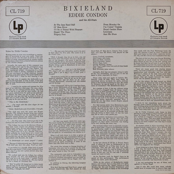 Eddie Condon And His All-Stars : Bixieland (LP, Album, Mono)