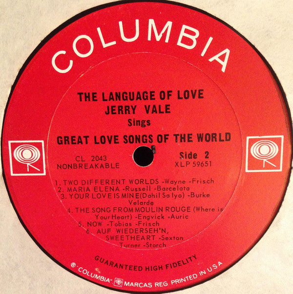 Jerry Vale : The Language Of Love - Jerry Vale Sings Great Love Songs Of The World (LP, Album, Mono)
