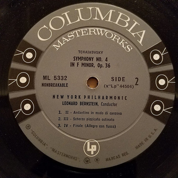 Pyotr Ilyich Tchaikovsky : New York Philharmonic, Leonard Bernstein : Symphony No. 4 In F Minor, Op. 36 (LP, Mono)