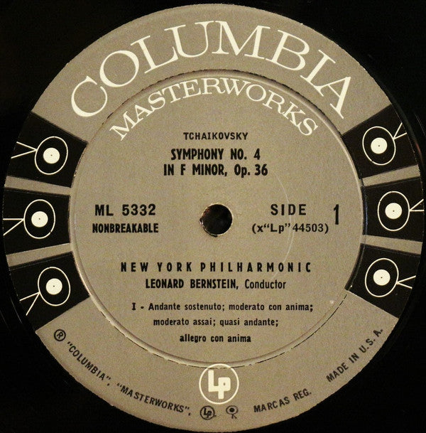 Pyotr Ilyich Tchaikovsky : New York Philharmonic, Leonard Bernstein : Symphony No. 4 In F Minor, Op. 36 (LP, Mono)