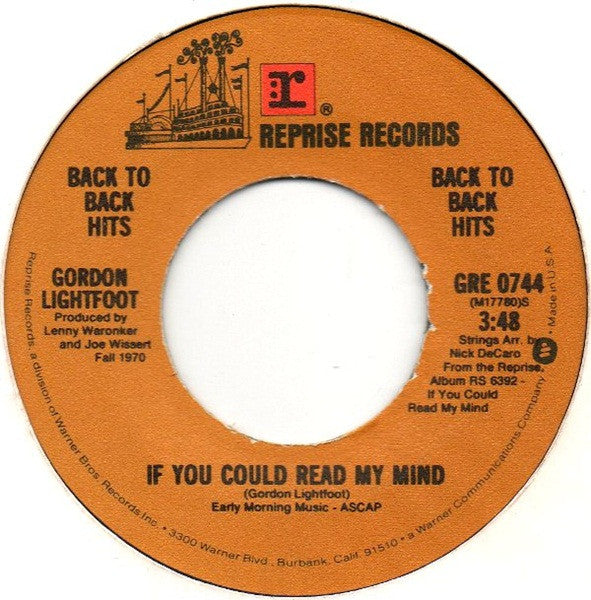 Gordon Lightfoot : If You Could Read My Mind / Me And Bobby McGee (7", Single)