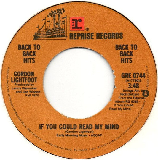 Gordon Lightfoot : If You Could Read My Mind / Me And Bobby McGee (7", Single)