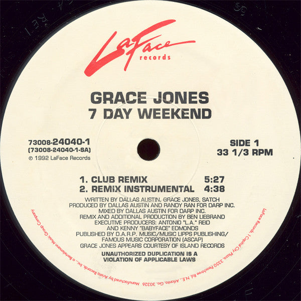 Grace Jones : 7 Day Weekend (12")